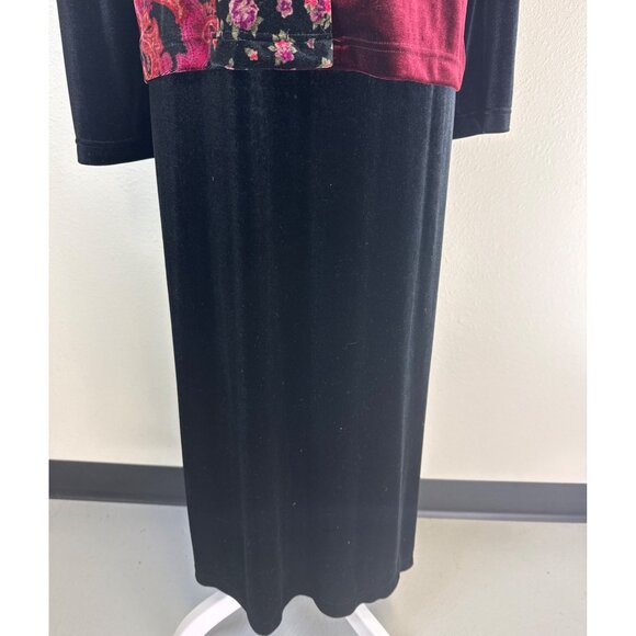 Vtg Inspired Black & Burgundy Velvet Patchwork Long Sleeve Maxi Dress Whimsigoth - Picture 3 of 16